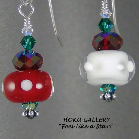 NWOT Earrings Red White & Green w/ Swarovski Crystals Handmade SS Ear wires 2" - Picture 6 of 10